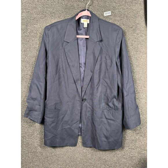 Talbots Blazer Womens 18 Navy Rayon Linen Blend One Button Notch Lapel Lined - Picture 1 of 6